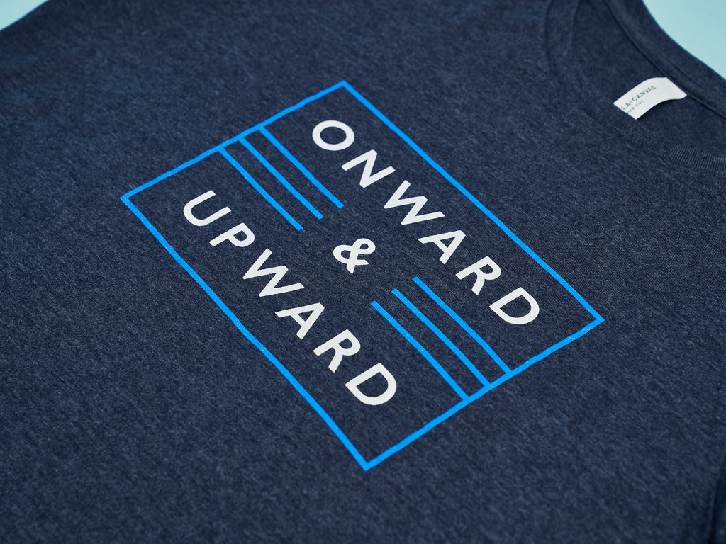 “Onward & Upward” Women’s T-Shirt – Heather Navy – The Happiness Project